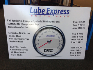 Oil change service menu signs Orange County
