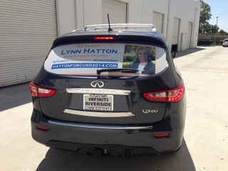Vehicle vinyl window perf for election campaigns in Orange County