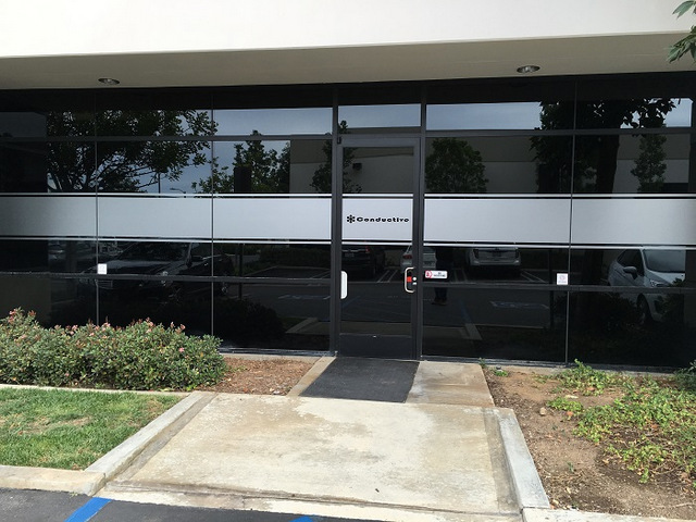 Etched vinyl window graphics Orange County CA