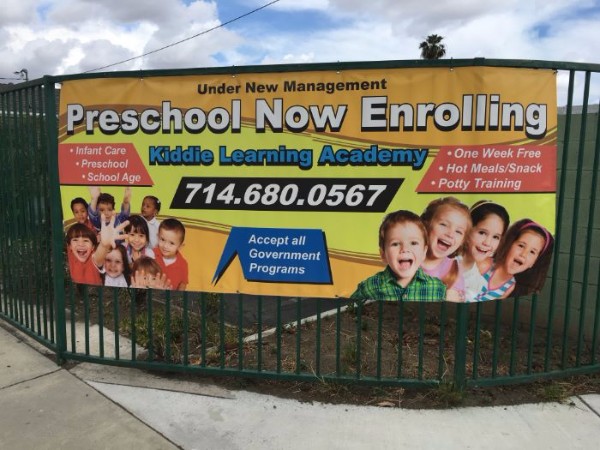 Fence banners for preschools in Fullerton CA