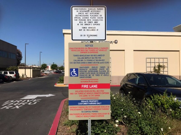 Parking lot signs for shopping mall managers in Orange County CA