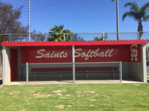 Softball dugout vinyl wraps for schools in Orange County CA