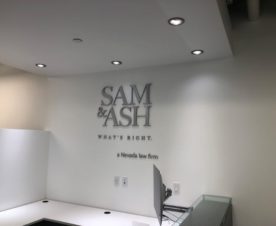 brushed aluminum 3D lobby logo signs in Newport Beach