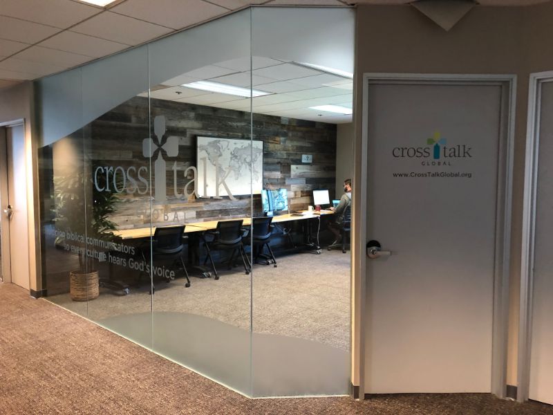 Frosted window treatments and lettering in Buena Park CA