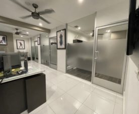 frosted glass stripes for privacy in los angeles offices