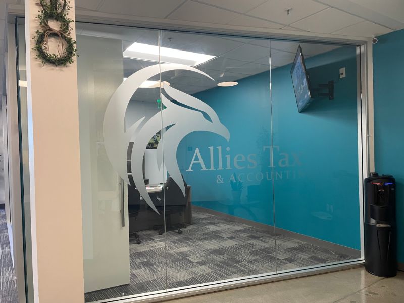 sandblasted look glass graphics for offices in orange county, ca