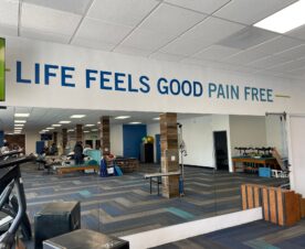 vinyl wall lettering in orange, ca