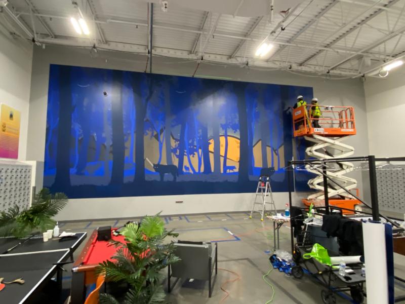 scissor lift installations of wall graphics in riverside, ca