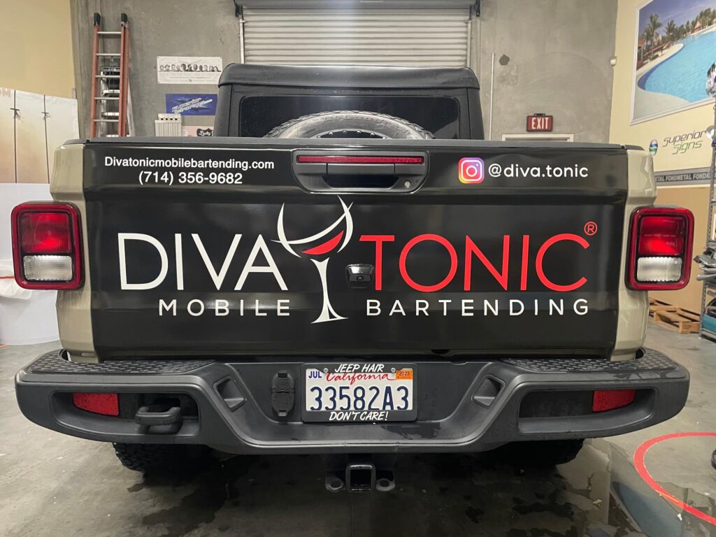 truck tailgate vinyl wraps for advertising in orange county, Ca