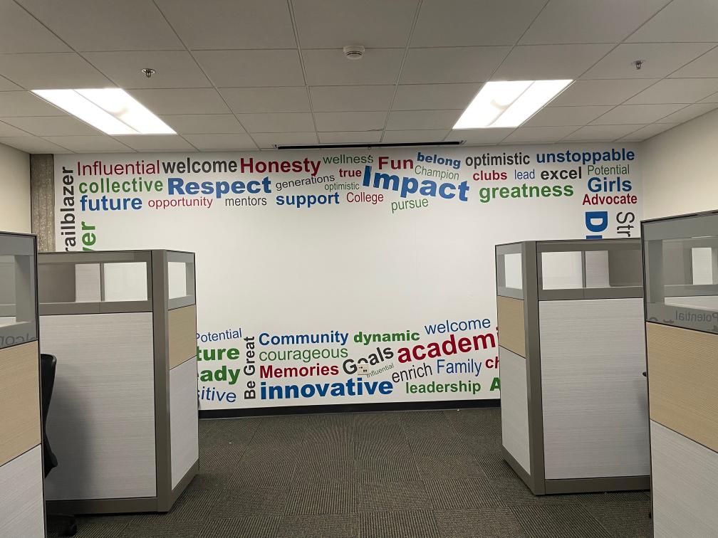 classroom wall graphics at cypress college, ca