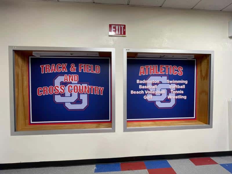 San Gabriel High Gym trophy case wraps in los angeles, ca