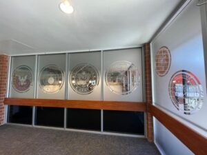 Frosted and etched glass designs for Biola University in La Mirada, ca