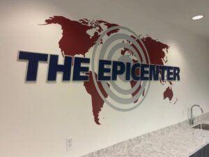 Custom wall graphics with dimensional lettering for conference rooms in los angeles, ca